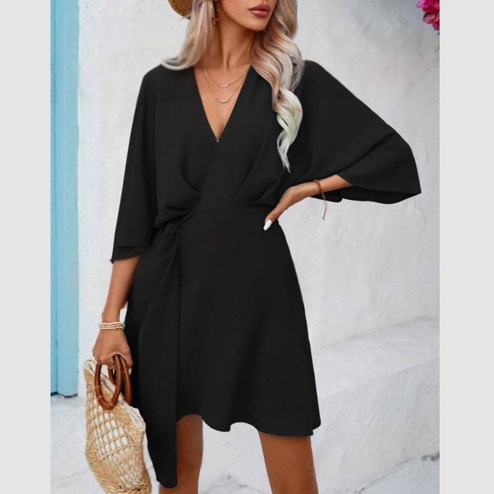 Luxe batwing sleeve belted wrap detail dress